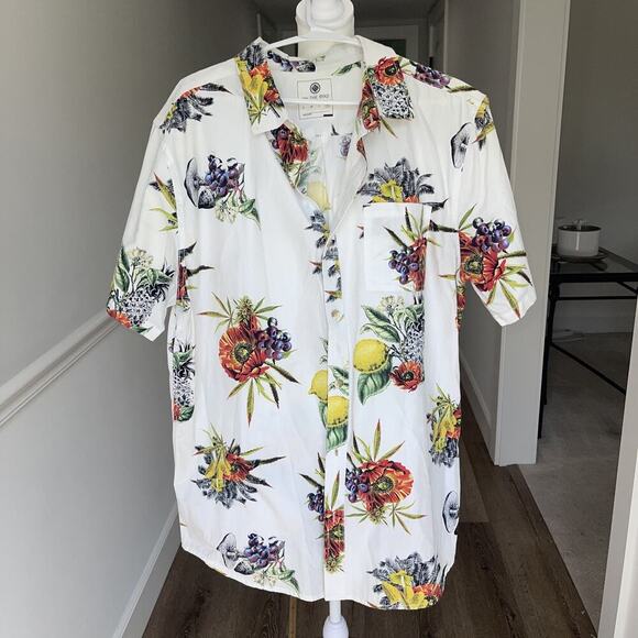 ON THE BYAS Short Sleeve Button Down Shirt Mushroom Festival Nature Trippy Sz XL - Picture 1 of 10